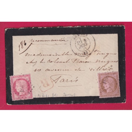 N°57 59 PC DU GC 3191 ROMANS DROME 1874 LETTRE CHARGE POUR PARIS LETTRE