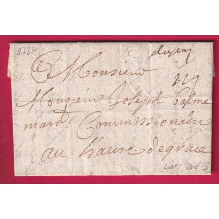 MARQUE MANUSCRIT DU PUY EN VELAY HAUTE LOIRE 1724 POUR LE HAVRE LENAIN °1 INDICE 13 LETTRE