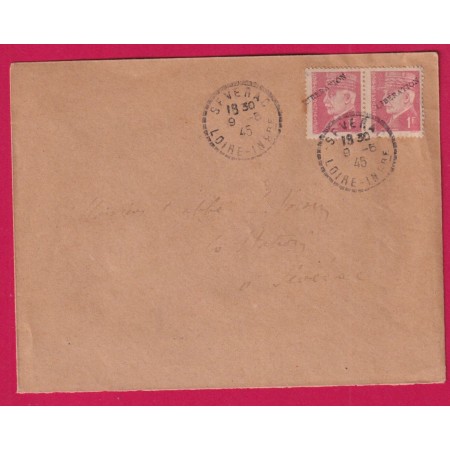 POCHE DE ST NAZAIRE 1F PETAIN SURCHARGE LIBERATION SEVERAC LOIRE INFERIEURE 9 MAI 1945 LETTRE