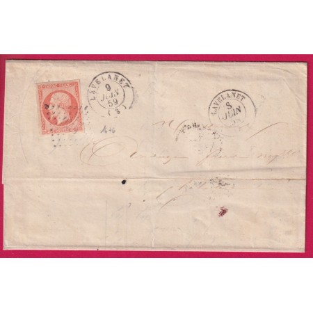 N°16 TTB PC 1676 LAVELANET ARIEGE POUR CHALABRE AUDE 1859 LETTRE