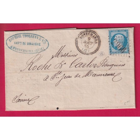 N°22 GC 2966 PONTCHARRA ISERE INDICE 15 CAD TYPE 22 POUR ST JEAN DE MAURIENNE SAVOIE LETTRE