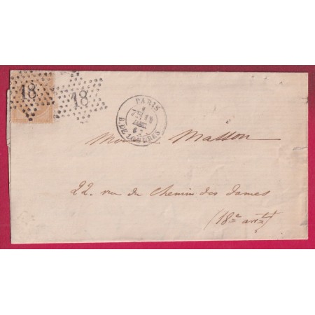 N°21 PARIS ETOILE 18 R DE LONDRES 1867 POUR PARIS MONTMARTRE RECETTE REUNIES LETTRE
