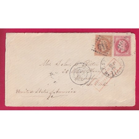 N°31 32 GC 611 BREST FINISTERE POUR BROOKLYN NEW YORK USA 1872 LETTRE