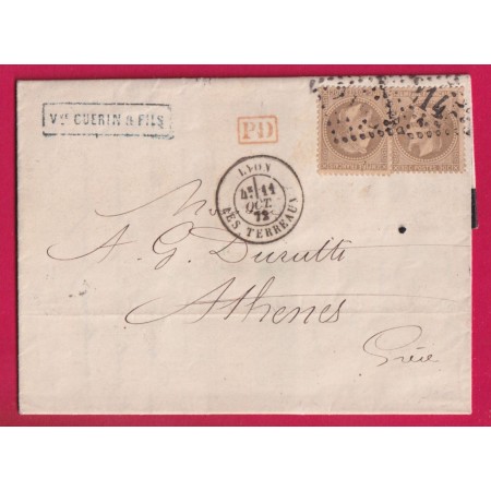 N°30 X2 GC 2145A LYON LES TERREAUX POUR ATHENES GRECE GRECE 1872  LETTRE