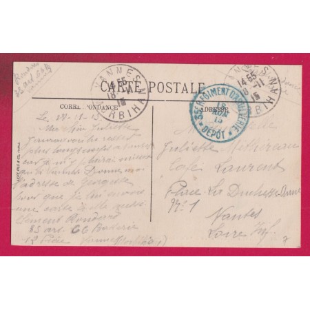 CAD BLEU 35EME REGIMENT D'ARTILLERIE DEPOT EN BLEU 1915 VANNES MORBIHAN POUR NANTES LETTRE