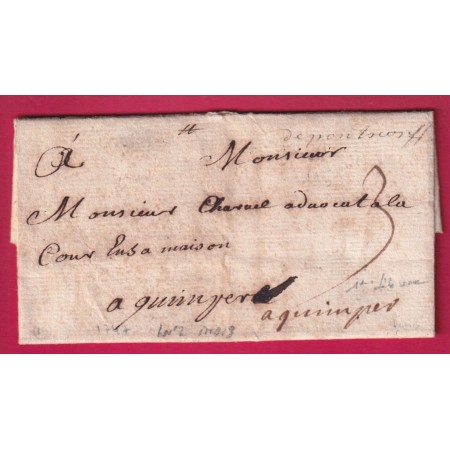 MARQUE MANUSCRIT DE PONTSCORF MORBIHAN LENAIN N°2 INDICE 19 1747 1ER DATE VUE POUR QUIMPER LETTRE