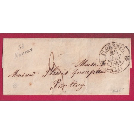 CURSIVE 54 MAURON MORBIHAN + CAD TYPE 12 PLOERMEL POUR PONTIVY 1844 INDICE 15 LETTRE