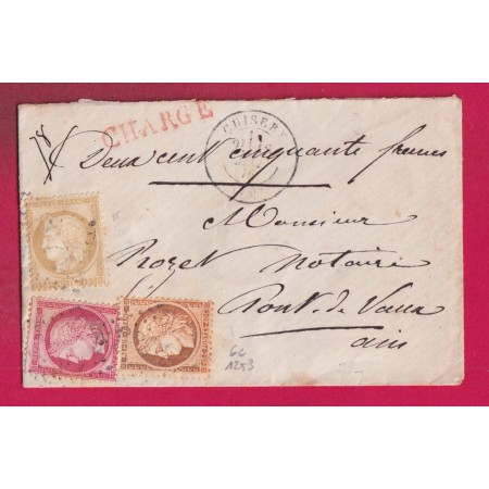 LETTRE CHARGE TRICOLORE GC 1253 N°38 55 57 CUISERY SAONE ET LOIRE POUR PONT DE VAUX AIN LETTRE