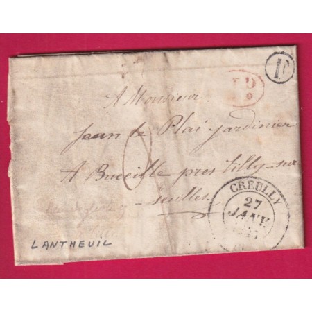 CAD TYPE 14 CREULLY CALVADOS BOITE F LANTHEUIL DECIME RURALE POUR TILLY SUR SEULLES LETTRE