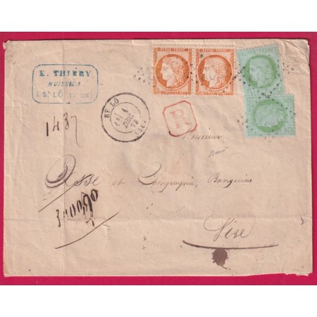 N°38 PAIRE + 53 X2 GC 3723 ST LO MANCHE RECOMMANDE POUR VIRE CALVADOS LETTRE