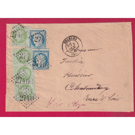 N°60 X2 N°53 BANDE DE 3 + UN GC 2740 ORLEANS LOIRET POUR CHATEAUDUN EURE ET LOIR REEXP CLOYES AU DOS INCONNU LE FACTEUR