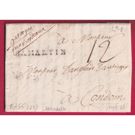 MARQUE DAMMARTIN SEINE ET MARNE 1755 LENAIN N°1 INDICE 15 POUR CONDOM GERS LETTRE