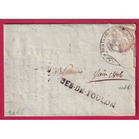 DEBOURSE DEB DE TOULON INDICE 16 1806 POUR SOULIES PONT VAR LETTRE