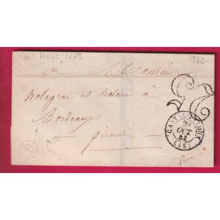 CAD TYPE 15 CASTELJALOUX HAUTE GARONNE BOITE RURALE B HOUEILLES POUR BORDEAUX 1852 LETTRE