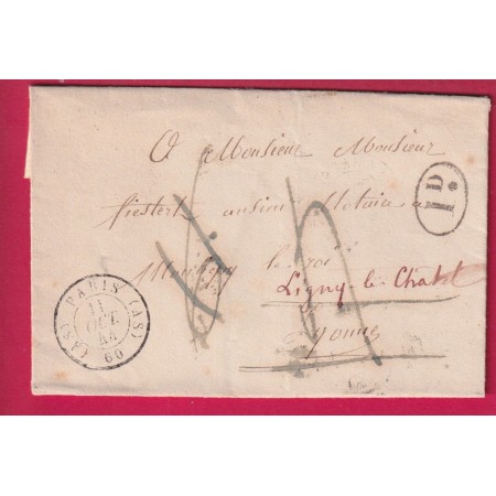 CAD TYPE 15 PARIS AS 60 AS 1844 DECIME RURAL TAXE MODIFIEE POUR LIGNY LE CHATEL YONNE LETTRE