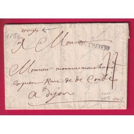 MARQUE DE TROYES AUBE 1750 INDICE13 LENAIN N°6 + N°1 POUR DIJON COTE D'OR LETTRE