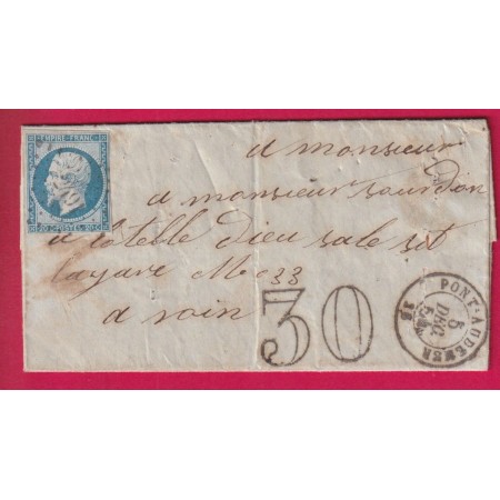 N°14 BLEU LAITEUX PC 2491 PONT AUDEMER EURE TAXE TAMPON 30 POUR ROUEN LETTRE
