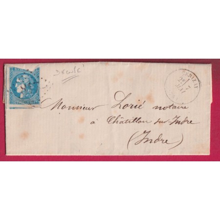 N°46B DECOUPE SPECIALE CERIZAY DEUX SEVRES POUR CHATILLON SUR INDRE 7 MAI 1871 VIS CHARGEMENT DANS TEXTE LETTRE