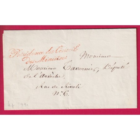 FRANCHISE PRESIDENCE DU CONSEIL DES MINISTRES PARIS 1833 POUR PARIS DEPUTE DE L'ARDECHE LETTRE