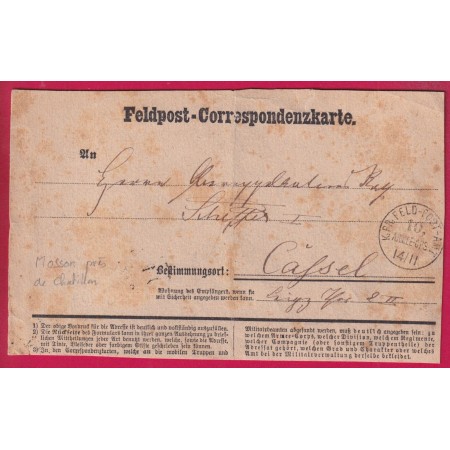 FELPOST CARD K PR FELD POST AMT 10E ARMEE TEXTE DE  MOSSON COTE D'OR PRES DE CHATILLON SUR SEINE POUR CASSEL ALLEMAGNE