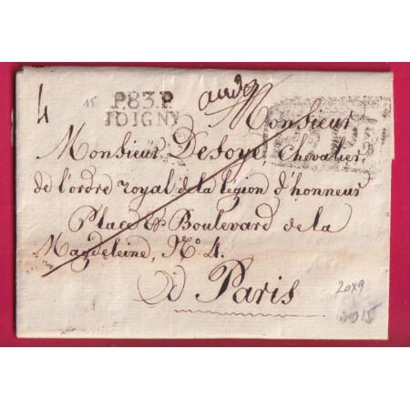 MARQUE P83P JOIGNY YONNE POUR PARIS 1822 INDICE 15 LETTRE