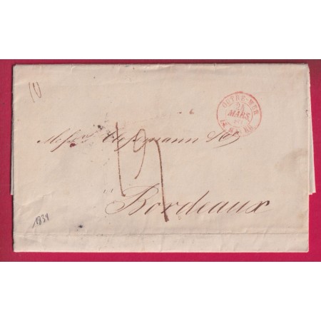 LETTRE DE TAMPICO MEXIQUE MEXICO 1839 ENTREE MARITIME OUTREMER LE HAVRE EN ROUGE  POUR BORDEAUX LETTRE