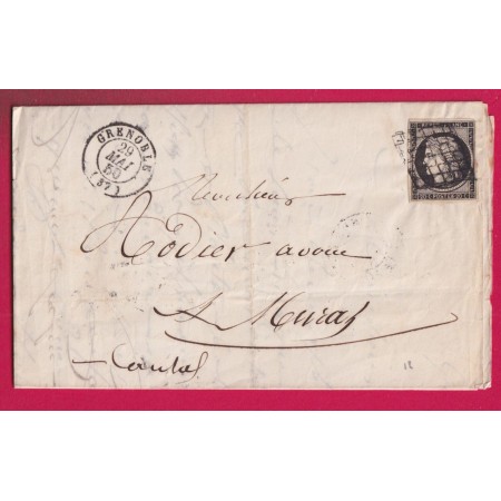 N°3 NOIR SUR BLANC GRILLE GRENOBLE ISERE POUR MURAT CANTAL 1850 LETTRE