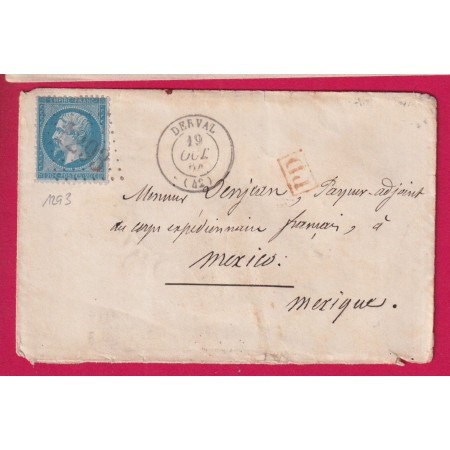 N°22 TARIF MILITAIRE GC 1293 DERVAL LOIRE INFERIEURE POUR CORPS EXPEDITIONNAIRE DU MEXIQUE MEXICO 1864 LETTRE