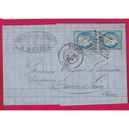 N°37 PAIRE TB 3 VOISINS GC 2654 NEVERS NIEVRE  POUR COSNE SUR LOIRE LETTRE