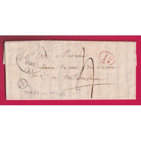 CAD TYPE 13 CHATEAU THIERRY AISNE BOITE RURALE N TORCY EN VALOIS + DECIME RURAM POUR FONTAINEBLEAU 1842 LETTRE