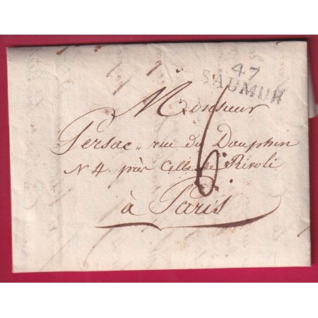 MARQUE 47 SAUMUR MAINE ET LOIRE BEAU TEXTE MAIRIE DE SAUMUR POUR PARIS 1824 LETTRE