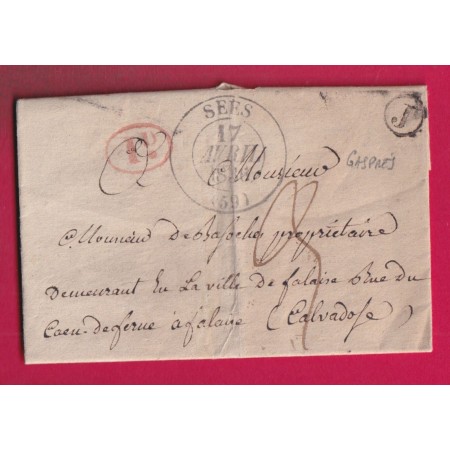 CAD TYPE 13 SEES ORNE BOITE RURALE J GASPRE DECIME RURAL POUR FALAISE CALVADOS 1836 LETTRE