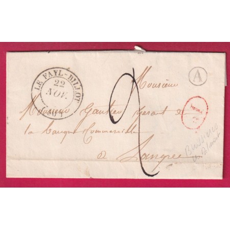 CAD TYPE 14 LE FAYL BILLOT HAUTE MARNE BITE RURALE A BUSSIERE LES BELMONT POUR LANGRES 1844 LETTRE