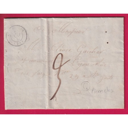 CAD TYPE 15 ST SORLIN SAONE ET LOIRE BOITE RURALE C PIERRECLOS POUR LYON 1847 LETTRE