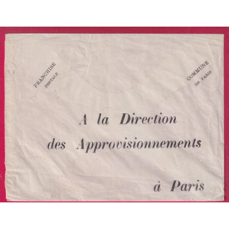 COMMUNE DE PARIS ENVELOPPE FRANCHISE POSTALE DIRECTION APPROVISIONNEMENTS NEUVE LETTRE