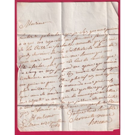 MARQUE MANUSCRIT DREUX EURE ET LOIR 1764 LENAIN N°1A INDICE 12 POUR DOURDAN SEINE ET OISE LETTRE