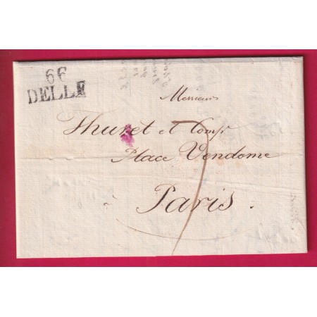 MARQUE 66 DELLE HAUT RHIN POUR PARIS 1826 TEXTE DE BEAUCOURT LETTRE