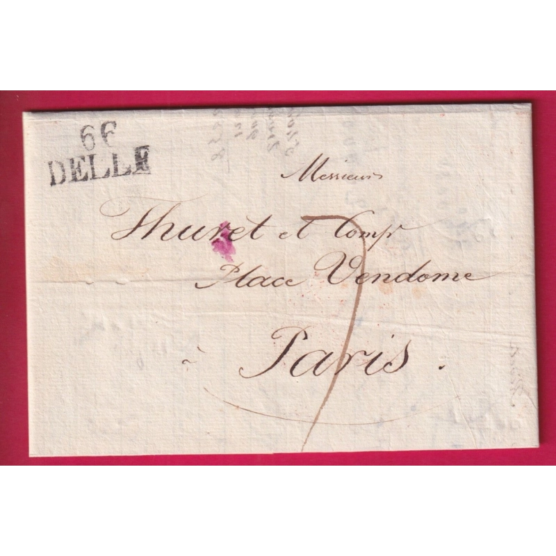 MARQUE 66 DELLE HAUT RHIN POUR PARIS 1826 TEXTE DE BEAUCOURT LETTRE