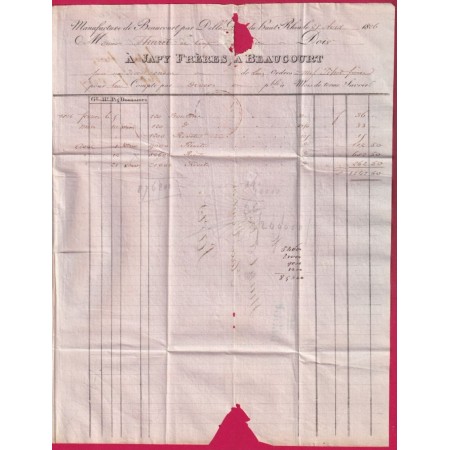 MARQUE 66 DELLE HAUT RHIN POUR PARIS 1826 TEXTE DE BEAUCOURT LETTRE