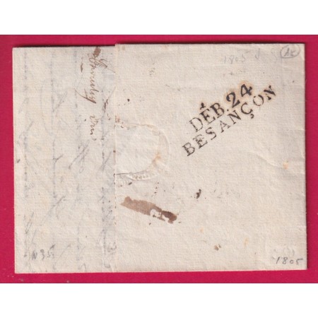 DEBOURSE DEB 24 BESANCON DOUBS 1805 DEPART GERA ALLEMAGNE MARQUE ROUGE BAMBERG LETTRE