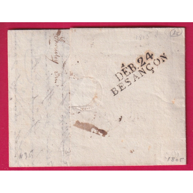 DEBOURSE DEB 24 BESANCON DOUBS 1805 DEPART GERA ALLEMAGNE MARQUE ROUGE BAMBERG LETTRE
