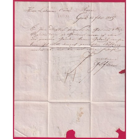 DEBOURSE DEB 24 BESANCON DOUBS 1805 DEPART GERA ALLEMAGNE MARQUE ROUGE BAMBERG LETTRE