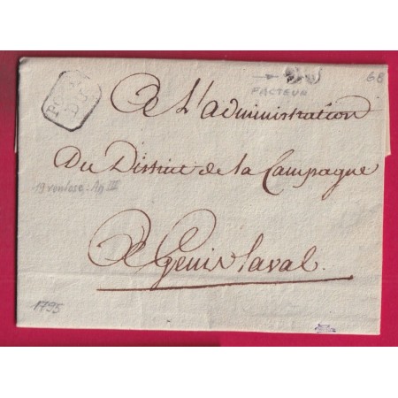 PETITE POSTE DE LYON REMISE AU FACTEUR 1795 POUR ST GENIS LAVAL LES ADMINISTRATEURS DU RHONE DISTRICT DE LA CAMPAGNE