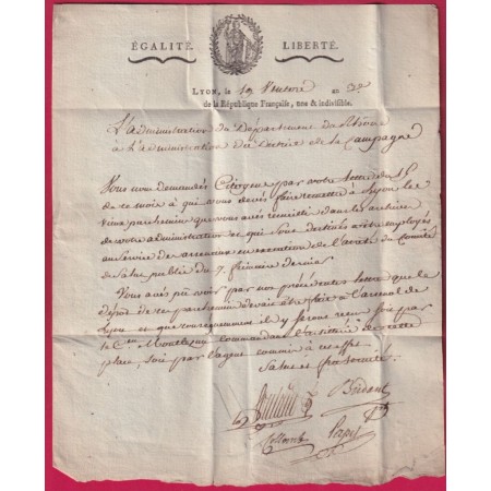 PETITE POSTE DE LYON REMISE AU FACTEUR 1795 POUR ST GENIS LAVAL LES ADMINISTRATEURS DU RHONE DISTRICT DE LA CAMPAGNE
