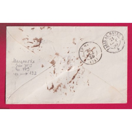 PARIS CACHET TAXE 15C DU BUREU CENTRAL ANNULE PAR LOSANGE J BATON + CACHET PARIS TAXE J (30C) J 1859 LETTRE