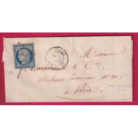 N°4 PC 1131 DOUE LA FONTAINE MAINE ET LOIRE POUR PARIS AU DOS AMBUANT LIGNE DE TOURS LETTRE