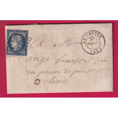 N°4 BLEU FONCE GRILLE LA CHATRE INDRE POUR ORLEANS LOIRET 1851 LETTRE