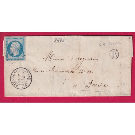 N°14 PC 2576 PRESSIGNY LE GRAND INDRE ET LOIRE BOITE RURALE B LA GUERCHE POUR PARIS LETTRE