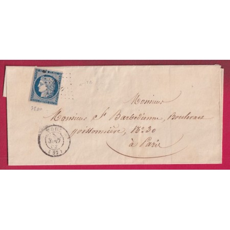 N°4 PC 3380 TOUL MEURTHE ET MOSELLE POUR PARIS AU DOS CACHET DE MAIRIE LETTRE