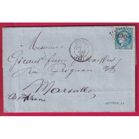 N°46B BLEU GRIS GC 1058 FIRMINY LOIRE POUR MARSEILLE ETIQUETTE PUB AU DOS LETTRE